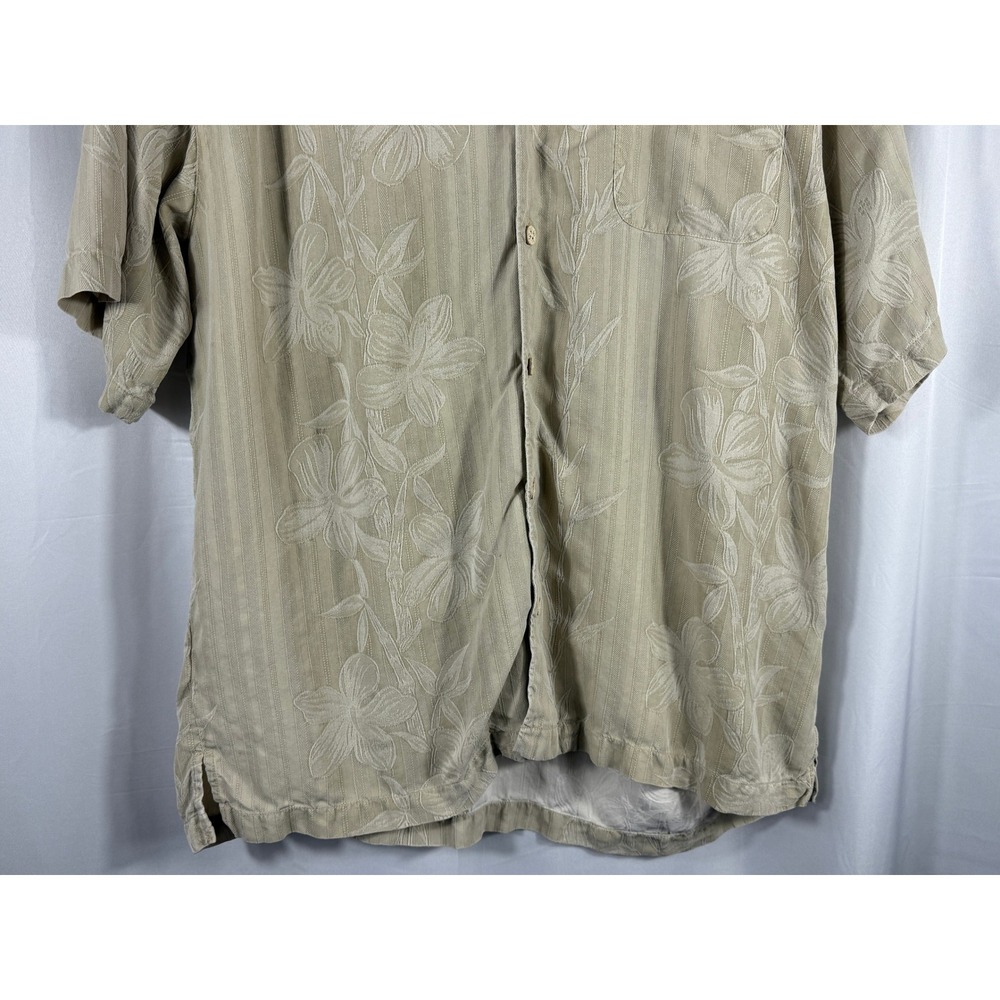 Tommy Bahama 100% Silk Shirt Mens XL Beige Floral Hawaiian Vacation Wear - Picture 3 of 5